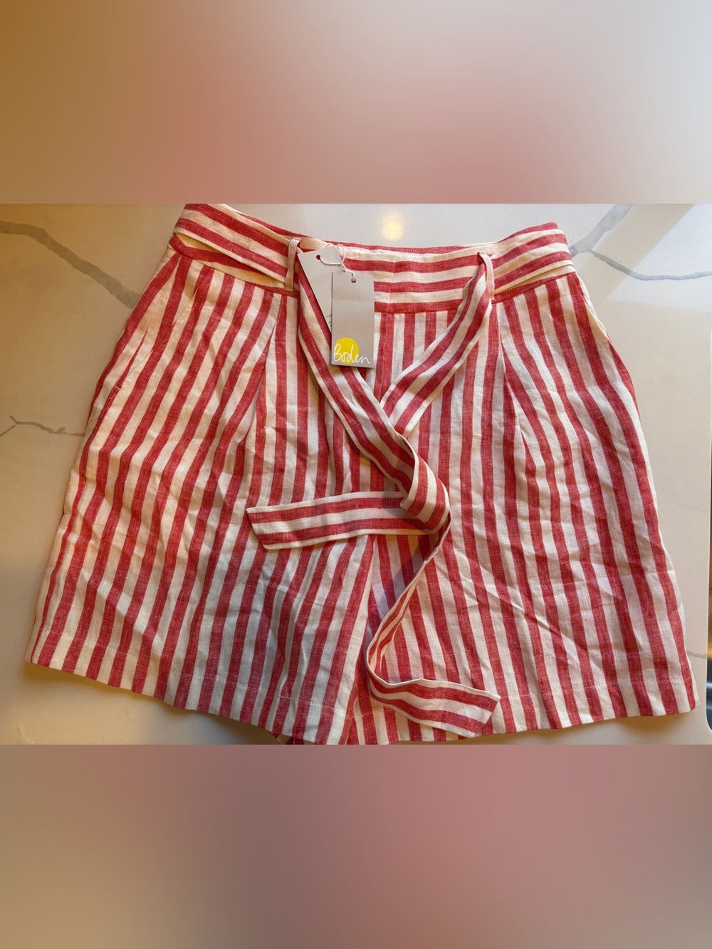 Boden Red/White Striped Linen shorts with Tie.  NWT.  Size 6.  Originally $110.